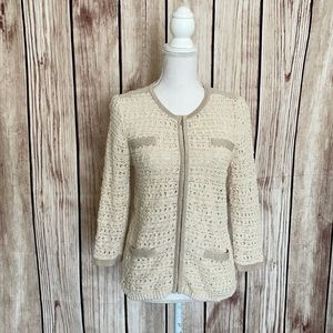 Ann Taylor Crochet Knit Jacket Cream Small
